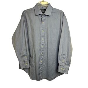 Polo Ralph Lauren Regent Classic Fit Mens 17 32/33 Blue Herringbone Shirt A59